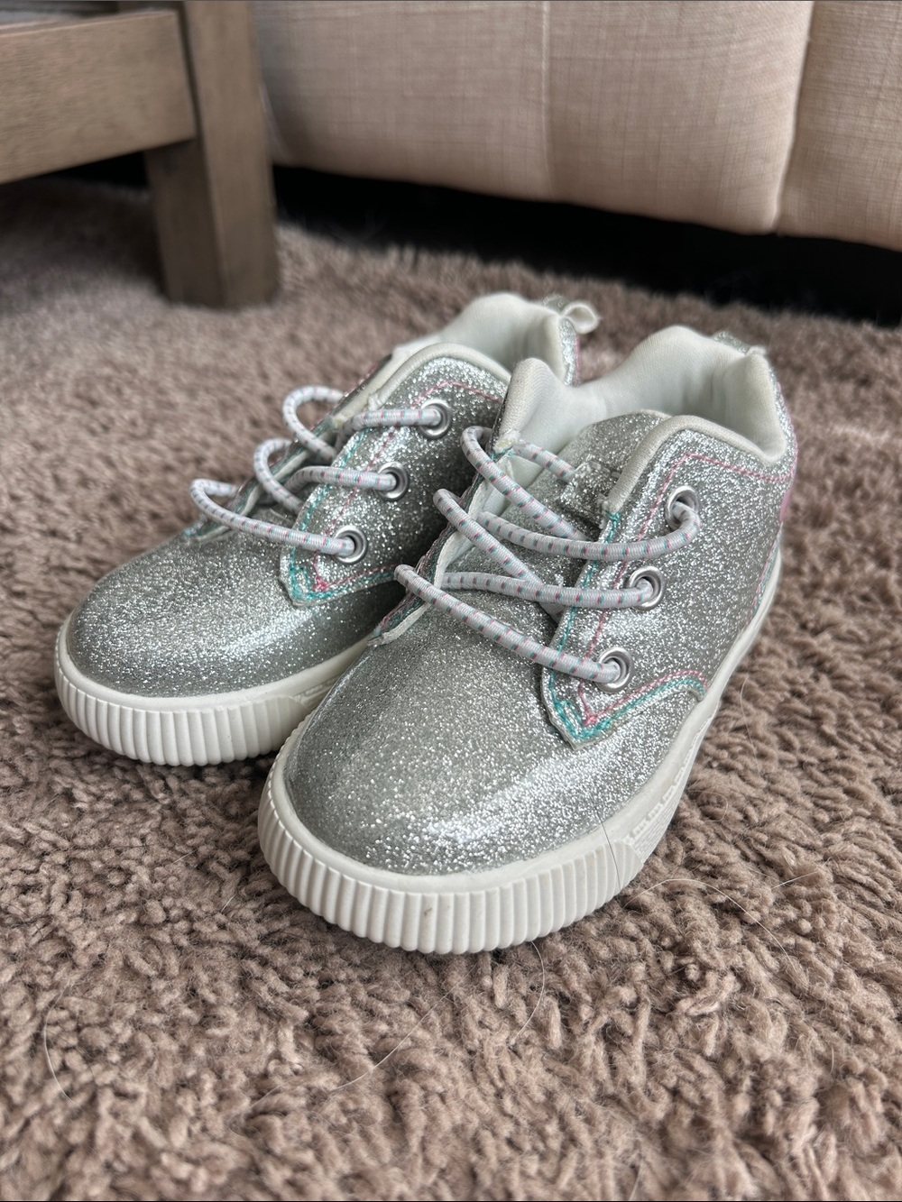 Carter's Silver Glitter Kids Sneakers with Pastel Trim